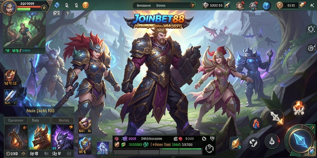 Screenshot gameplay JOINBET88 menunjukkan pertempuran epik di dunia MMORPG.