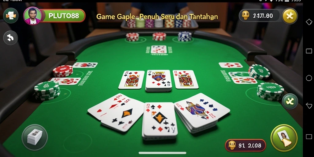 Screenshot utama PLUTO88 menampilkan gameplay seru Gaple.
