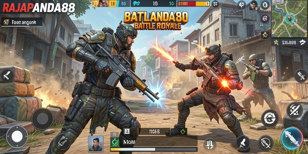 Tampilan menarik dari gameplay seru RAJAPANDA88 dalam pertarungan Battle Royale.